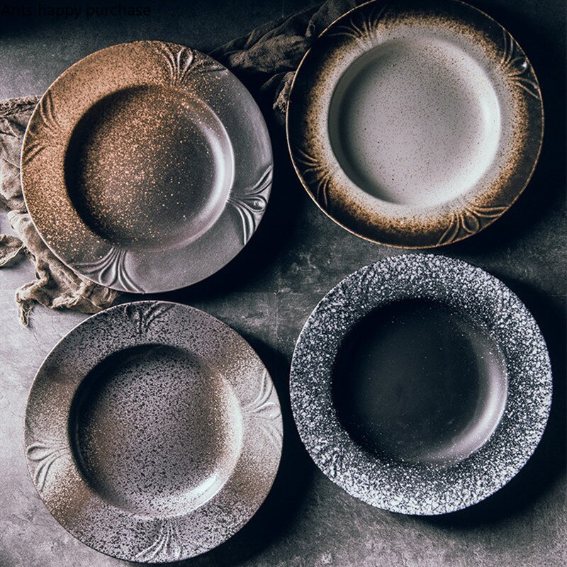 Soup Plate Deep Bowl Vegetable Wide Side Ceramic Round Plate Japanese-style Restaurant Dish Household Cutlery Set Hotel Dish