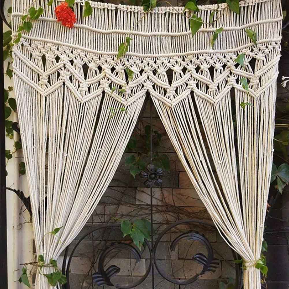 Cortina de mezcla de algodón para decoración del hogar, tejido grande de macramé, tapiz colgante de pared, telón de fondo para galería de dormitorio de boda, 95x180cm