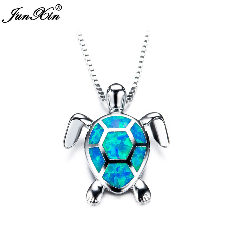 Vrouwen Blauw Groen Wit Opaal Turtles Ketting Mode Animal Bruiloft Sieraden 925 Sterling Zilveren Kettingen Hangers: Blue