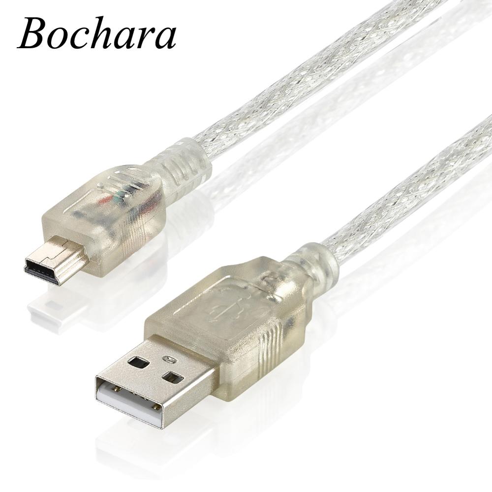 Bochara 20 Cm Mini 5pin Usb Kabel Usb 2.0 Type A Male Naar Mini 5P Datakabel Dual Afscherming (Folie + Gevlochten) transparant Wit