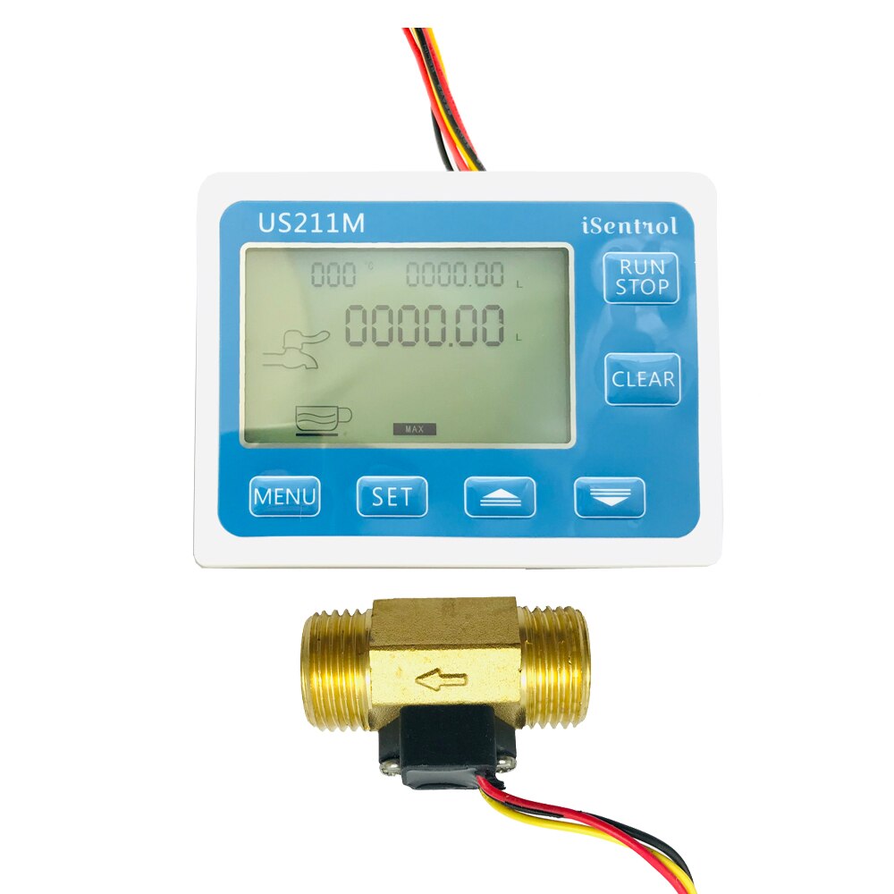 Water US211M Digital Water Flow Meter Hall Water Flow Sensor Reader with Brass USC-HS21TI 1-30L/min hall water flowmeter
