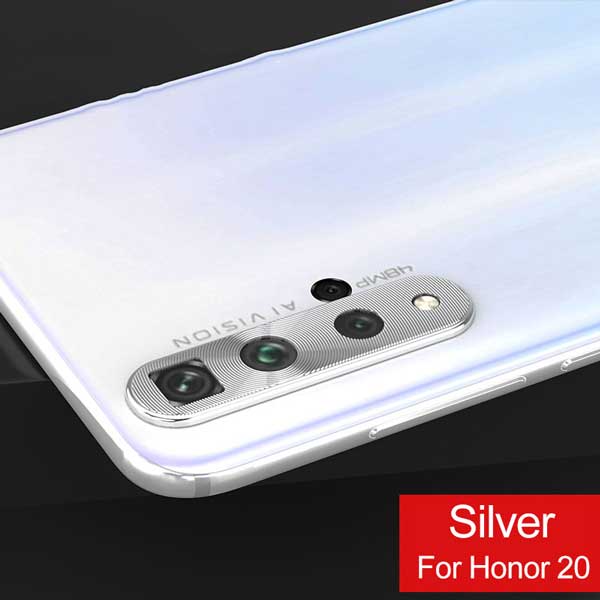 Funda protectora de cámara para Honor 20 funda para Huawei Honor 20 Pro 20i Magic 2 Nova 4 4E 3i 3E 3 funda de Metal para lente de teléfono: For Honor 20 / Silver
