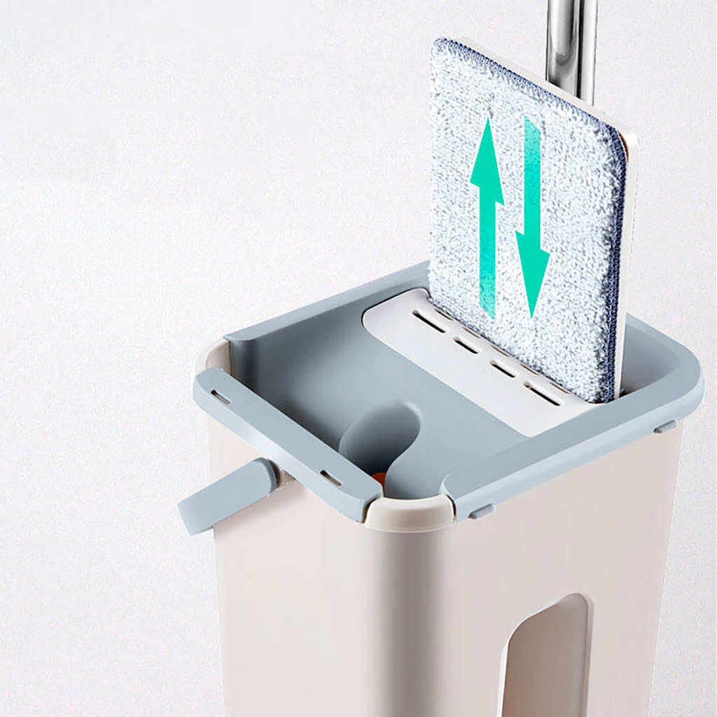 Exprimidor plano, trapeador automático mágico y cubo, para evitar lavarse las manos, paño de limpieza de microfibra, para cocina, piso de madera, mopa