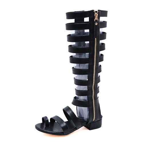 Gdgydh Gothic Shoes Woman Block Heels Over the Knee Boots For Summer Ankle Strap Black Leather Gladiator Shoes Women: 7