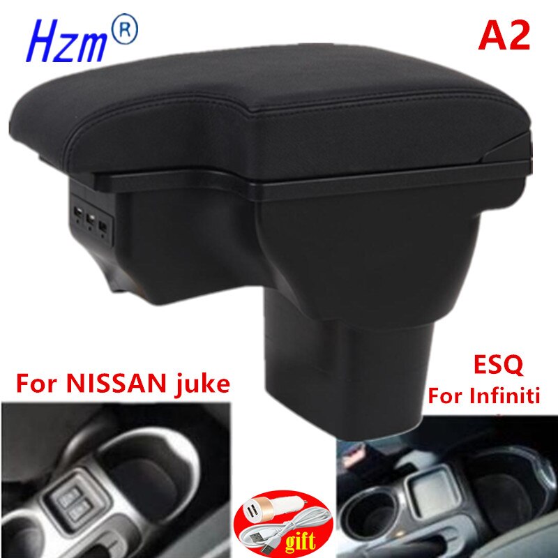 Koolstofvezel Voor Nissan Juke Armsteun Doos Voor Infiniti Esq Auto Armsteun Accessoires Interieur Opbergdoos Onderdelen usb Led: A2 Black leather