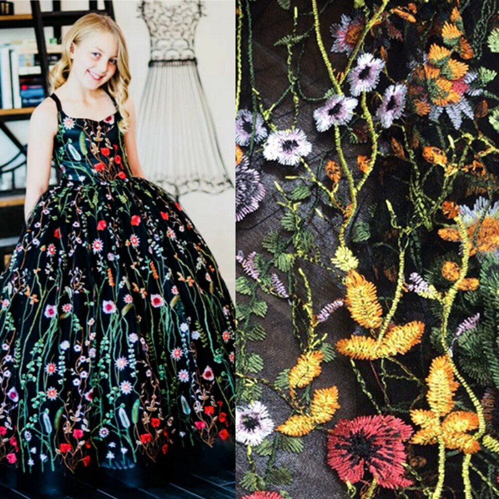 Tela de malla Floral bordada para vestido de novia, velo de gasa de tul para hacer vestidos, ropa de encaje: 1