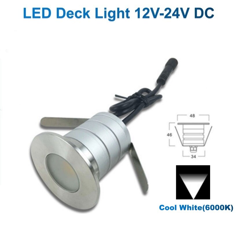 1 st. 3w led dekverlichting bootverlichting roestvrij staal buitenverlichting tuin terras dak overhang zand tuin waterdicht: Koel wit 6000k
