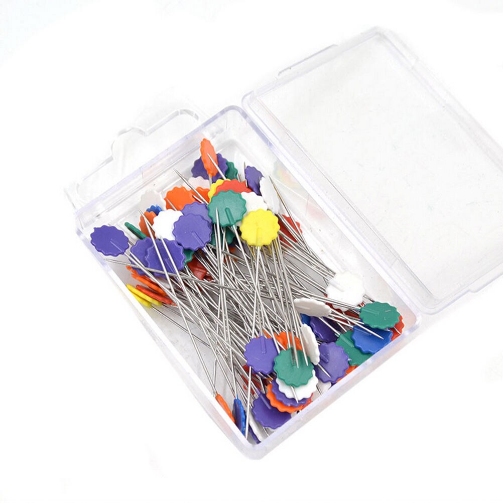 Yosoo 100 Spilli Da Cucito Con Capocchia A Fiore - Aghi Di Acciaio Inox Per Patchwork E Quilting, Confezione In Scatola Di Plastica Trasparente