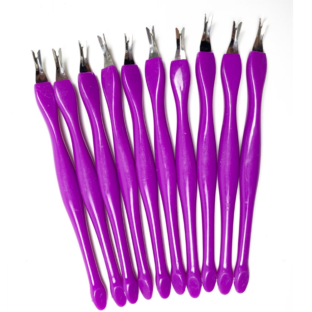 5pcs/lot Cuticle Pusher Stainless Steel dead skin Nail Art Fork For Trim Dead Skin Fork Nipper Pusher Trimmer Cuticle Remover: Purple
