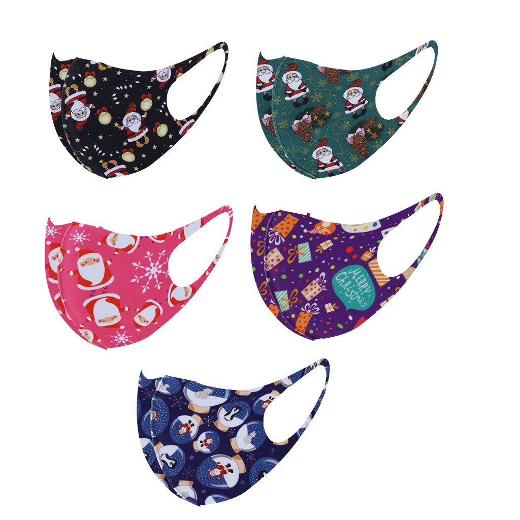 5PC Face Mask Christmas Printed Cover Merry Christmas Xmas Decorations Navidad Decor Santa Claus Happy Year Mascarillas: I