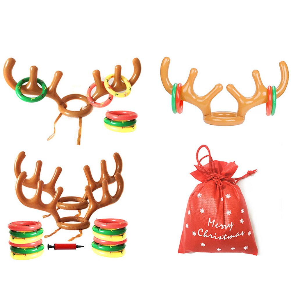 Opblaasbare Kerstman Grappig Reindeer Antler Herten Hoed Ring Toss Kerstvakantie Party Game Speelgoed Gooien Cirkel Speelgoed Party