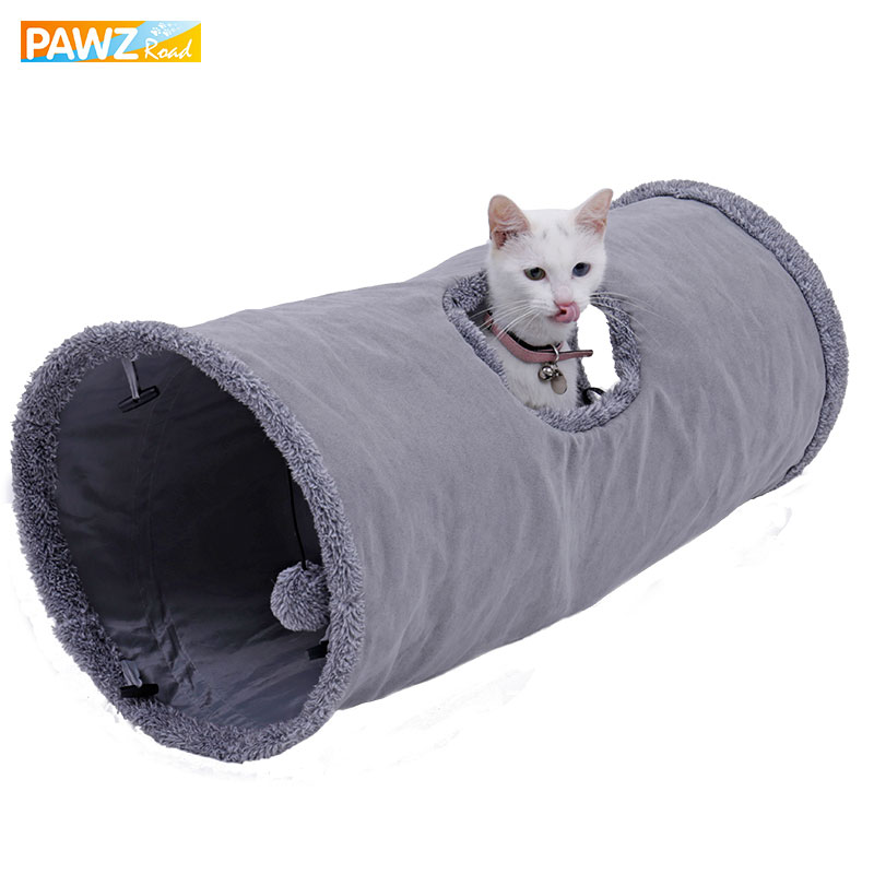 Store lange katte tunnellegetøj med legekugle ren farve ruskindsmateriale killing s / m sammenfoldelig kæledyrsforsyning sjov kattunnel stålramme