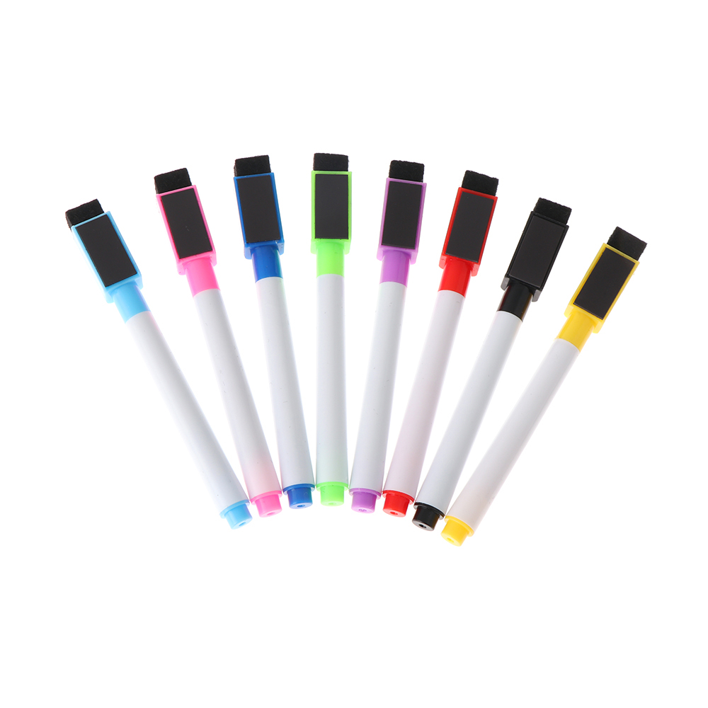 8pc Durable Non-toxic Plastic white board marker pens, dry erase easy whiteboard Markers with Eraser Signature: B-multicolor
