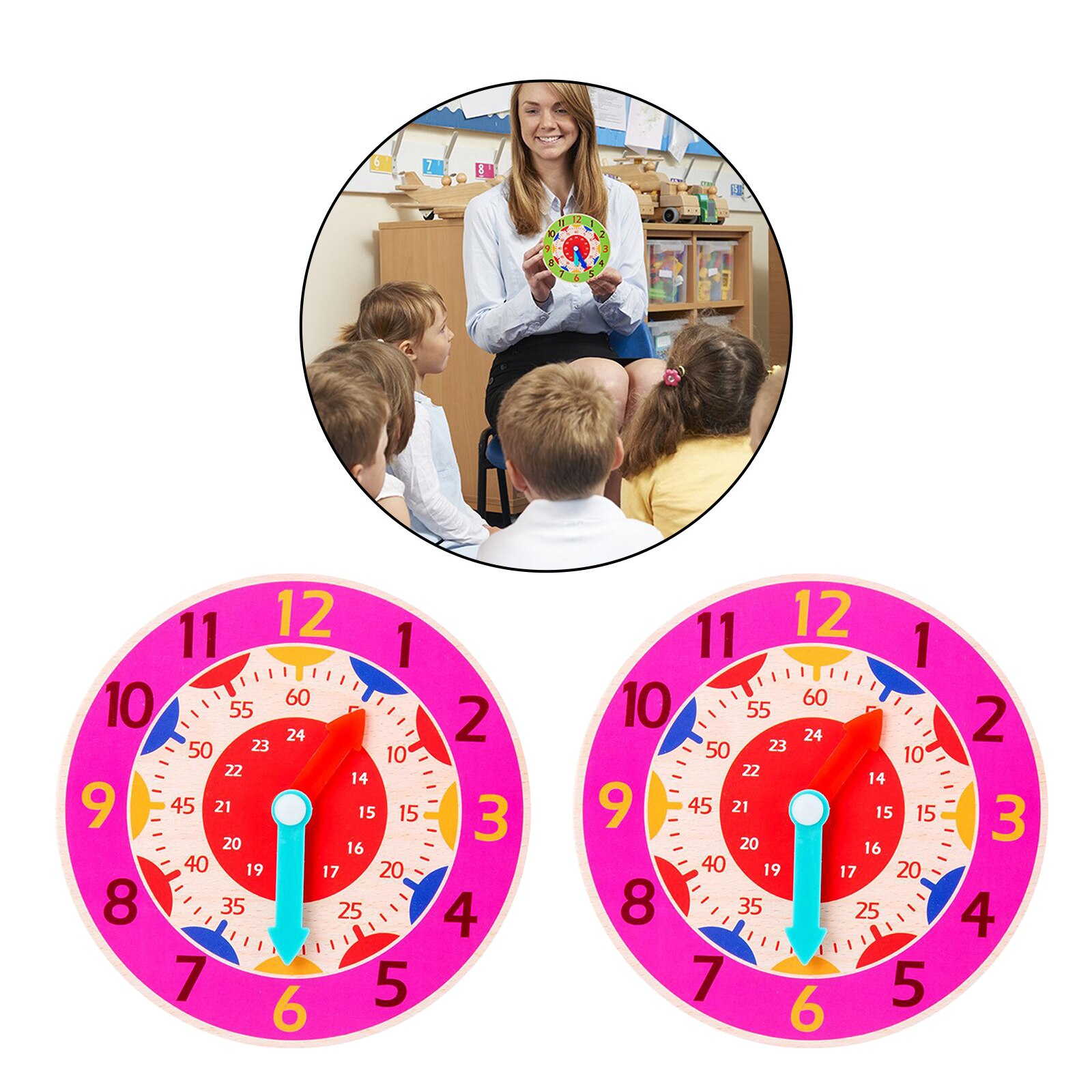 Houten Klok Speelgoed Leermiddelen Kleuterschool Voor Jongen Meisje Voorschoolse Educatief Accessoires: rose red