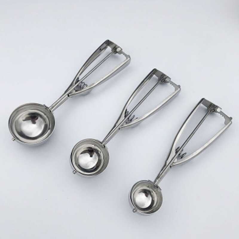 3Pcs/Set Ice Cream Scoop Stainless Steel Dessert Spoon Watermelon Mash Potato Cookies Dough Disher Spoon Useful Kitchen Tools