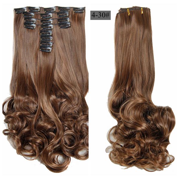 Luksus til fletning 50cm fremhævede farve syntetiske clips ins hårstykker bølget syntetisk clip on hair extensions 50cm 8 stk/sæt: 4-30