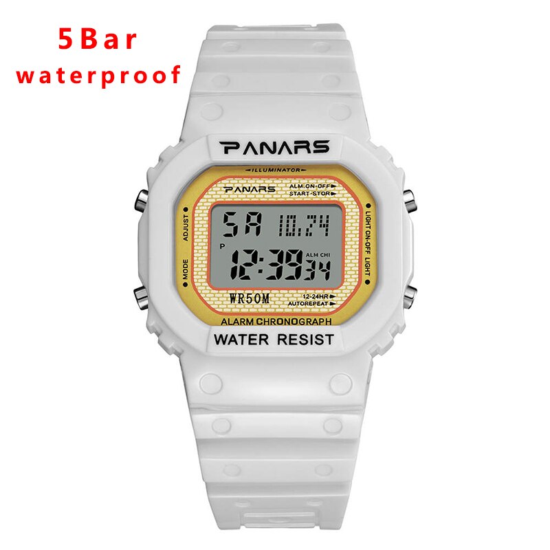 Synoke dames polshorloge koppelhorloge lichtgevend alarm g dames schok elektronisch horloge waterdicht heren digitaal horloge: 5 balk wit