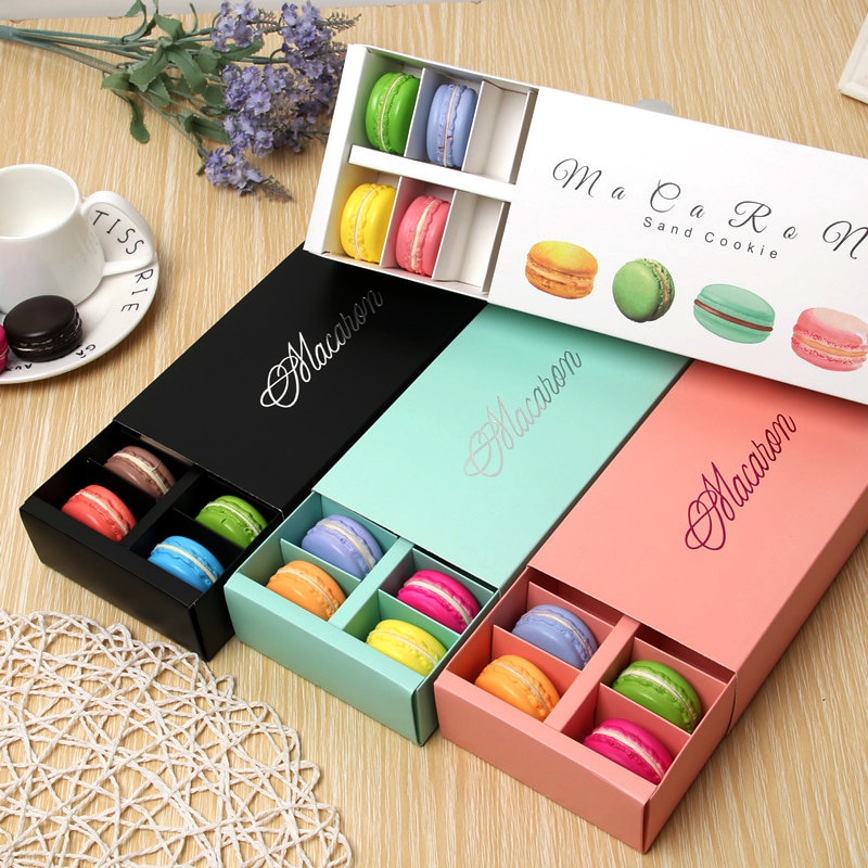 10 Pcs Weiß Macaron box mit Rosa Weiß Schwarz und Grün Dessert Macaron boxen gefälligkeiten und verpackung boxen für 12 macarons