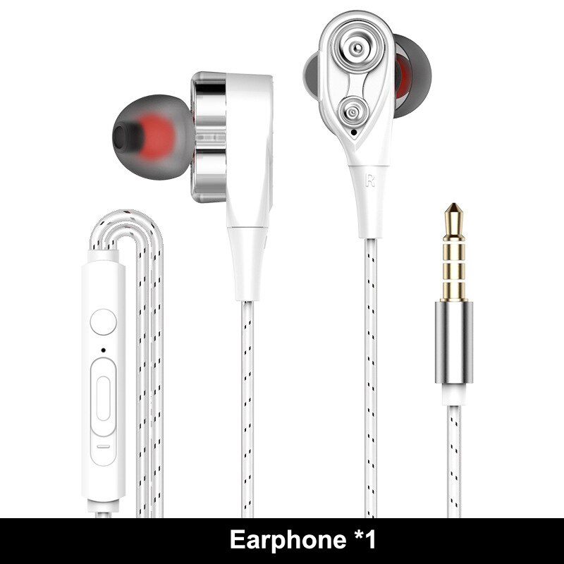 Ptm P22 Dubbele Unit Drive Oortelefoon Hoofdtelefoon Super Bass Subwoofer Sport Headset Voor Telefoon Samsung Iphone Xiaomi Auriculares MP3: White Earphone