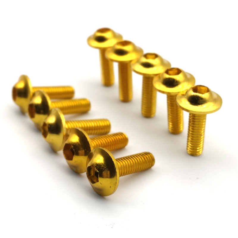 10 Uds. Tornillos de carenado de aluminio anodizado m6 x 20mm, negro, rojo, azul y dorado, tornillos para motocicleta: Dorado
