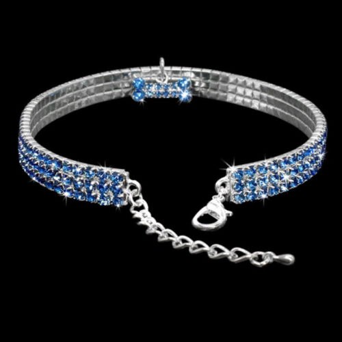 Collier de chien collier bijoux perles Diamante accessoire pour chiot Chihuahua cou décor harnais: Bleu / M