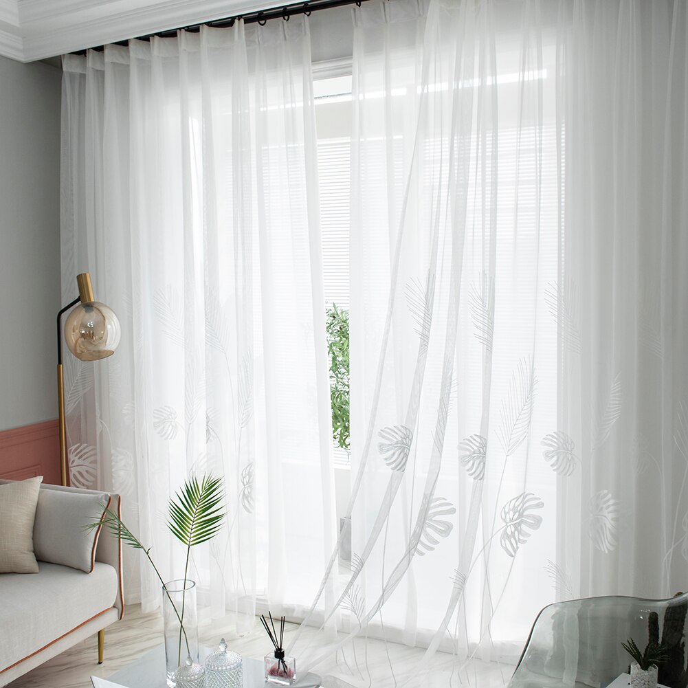Palmblad Windows Tule Gordijnen Woonkamer Slaapkamer Screening Garen Gordijnen