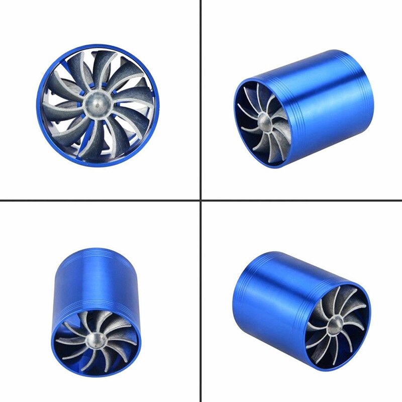 Aluminum Alloy Car Air Intake Turbonator Double Fan Turbine Turbo Gas Fuel Saver
