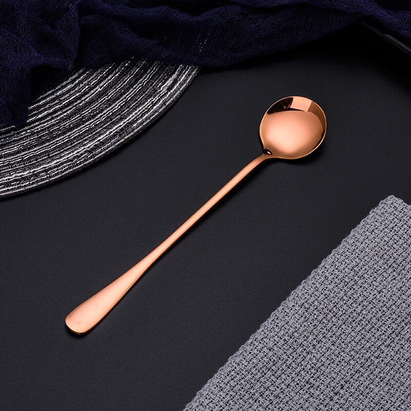 Cuchara de mango largo con cabeza redonda, cucharas de acero inoxidable coloridas, utensilios para beber, utensilios de cocina, té de frutas y café: Rose Gold Color