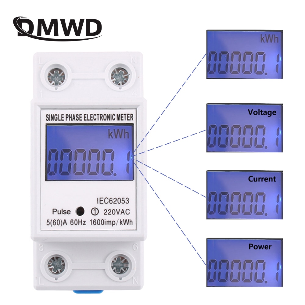 60A 80A Din rail Single Phase Two Wire LCD Digital Display Power Consumption Energy Electric Meter kWh AC 220V 230V 50Hz/60Hz