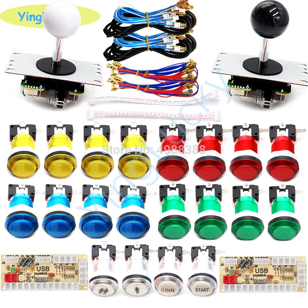 2 graczy zręcznościowa DIY Joystick zestawy z 20 LED zręcznościowa przyciski + 2 joysticki + 2 USB enkodera zestaw + zestaw kable Gra arkade zestaw części