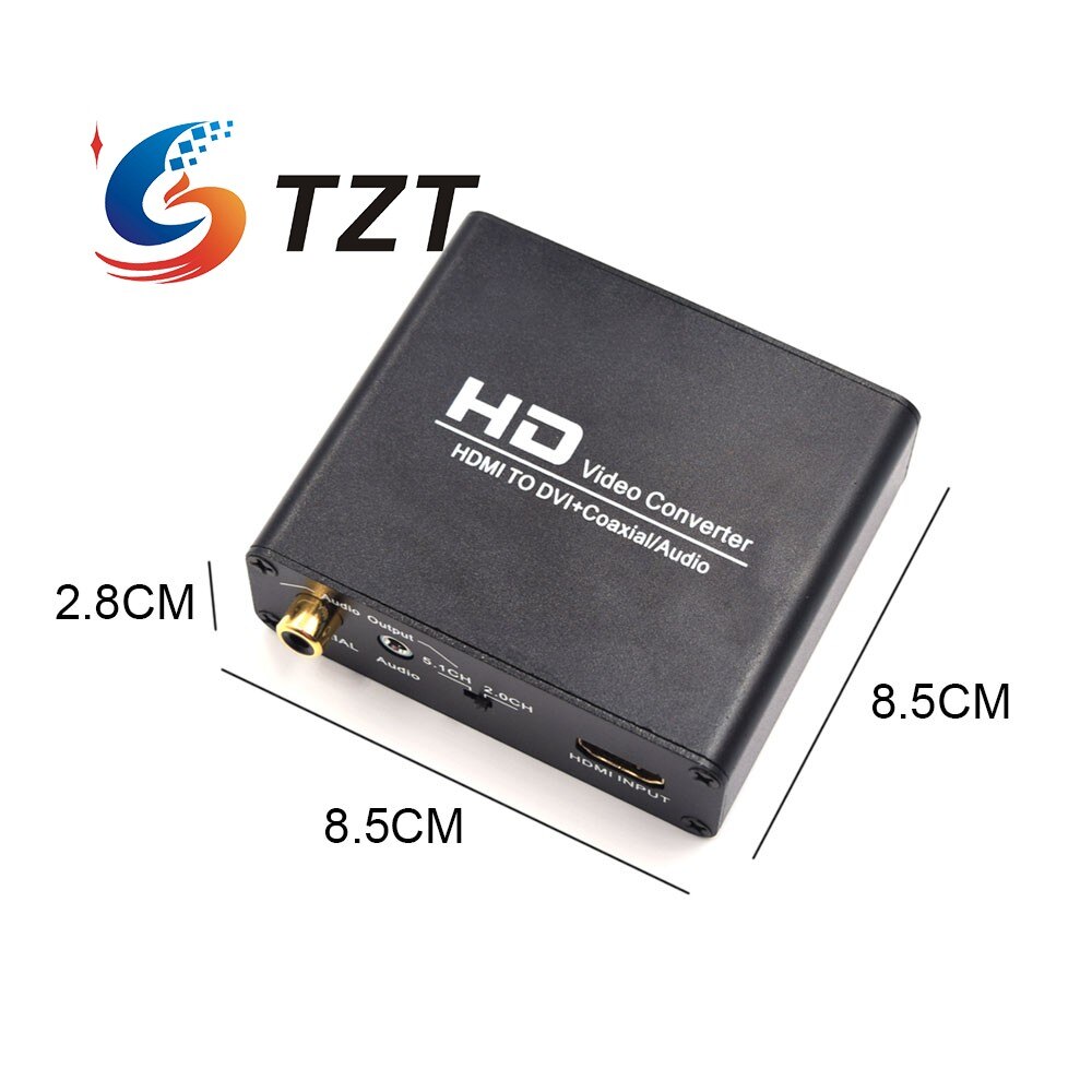 TZT NK-X5 HD Video Converter HDMI-compatible To DVI Converter HDMI-compatible To DVI + Coaxial/Audio 1920x1080 At 60Hz