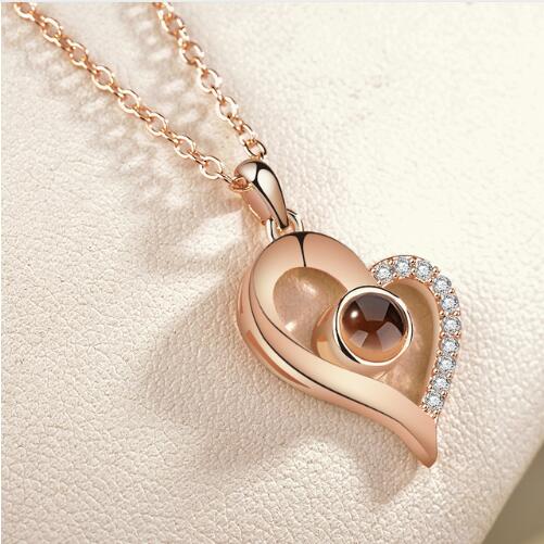 Romantische Liefde Geheugen Initial Ketting Rose Goud & Zilver 100 Talen I Love U Projectie Hanger Ketting Collier Femme