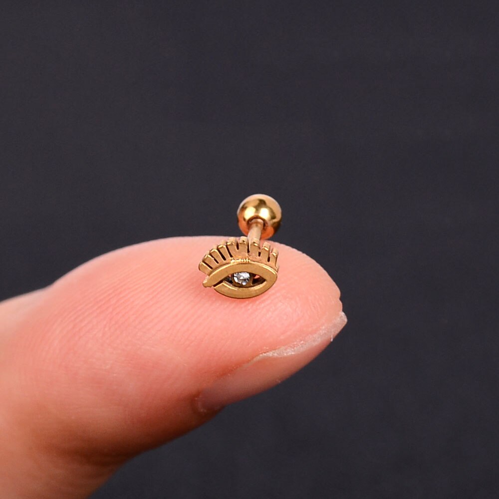 1Pcs Mini Rvs Oor Tragus Kraakbeen Helix Piercing Vlinder Daisy Kroon Sneeuwvlok Ster Kruis Emaille Studs Earring: 14 gold