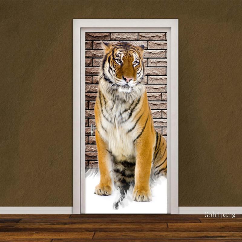 3d tigermønster dørklistremerke moderne stil dyrekunst tapet barn soverom stue hjemmeinnredning dørdekaler pvc selvklebende
