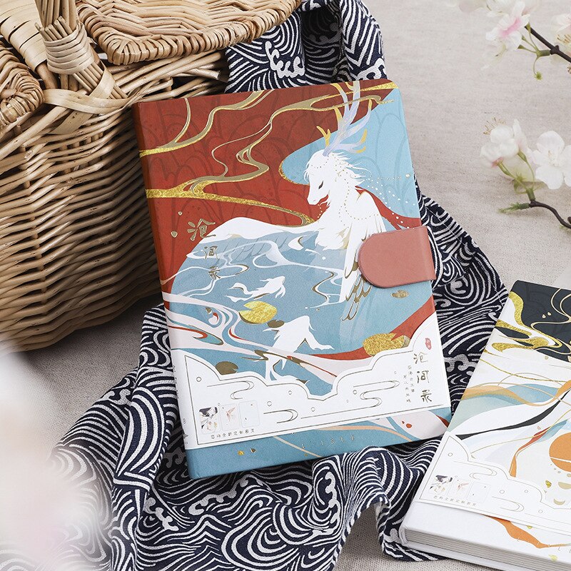 Chinees wind notitieboekje  a5 folie notitieblok magnetische knop illustratie kleurenpagina notitieblok studenten klein vers handboek