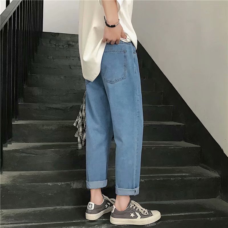 Raka jeans för män enkla solid ankellånga trendiga herrar all-match plus size 4xl fritid koreansk stil lös harajuku ulzzang