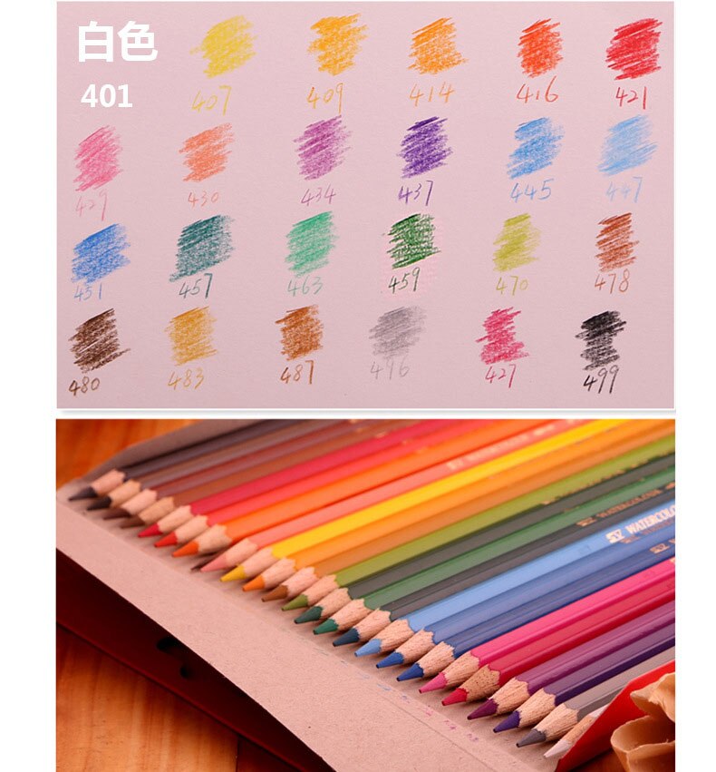12/48 farve akvarel blyant 36/24 farve vandopløselig farve blyant maleri tegning kunstforsyninger skole studerende papirvarer: 24 farvet vandopløsningsmiddel