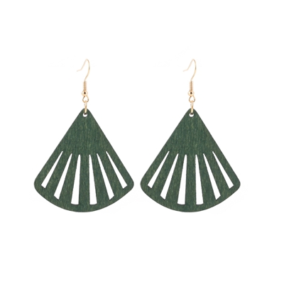 YULUCH Ethnic woman earring for wooden fan-shaped hollow pendant earrings jewelry: green