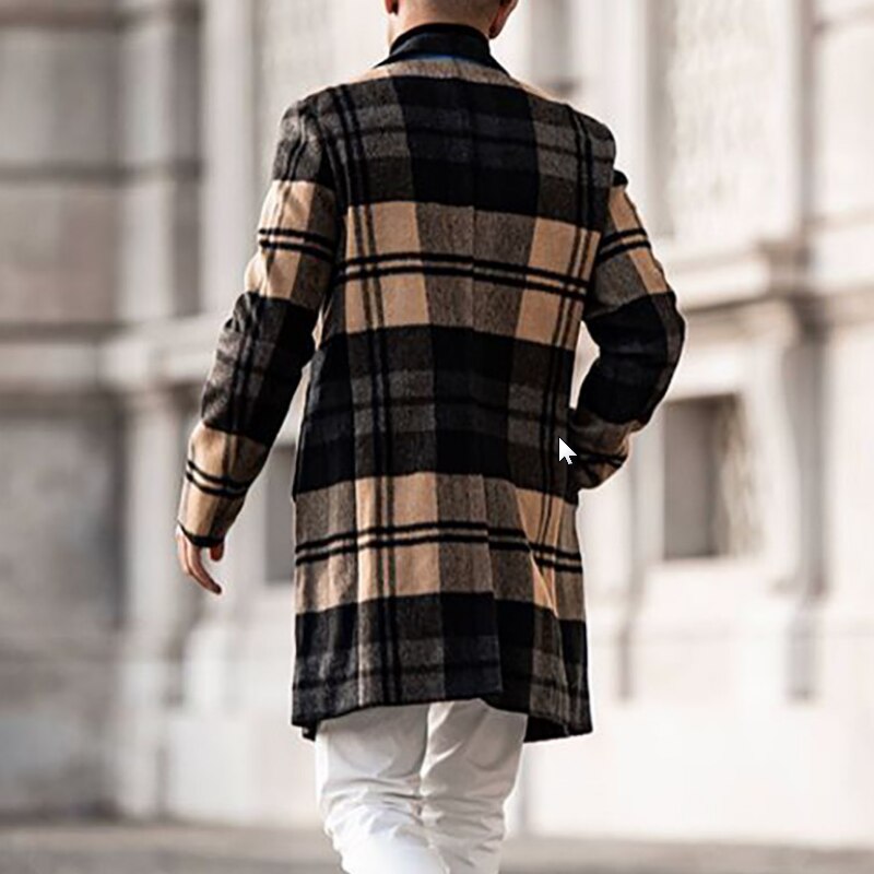 Abrigo a cuadros para hombre, chaqueta de longitud media para primavera y otoño, joven, MY388