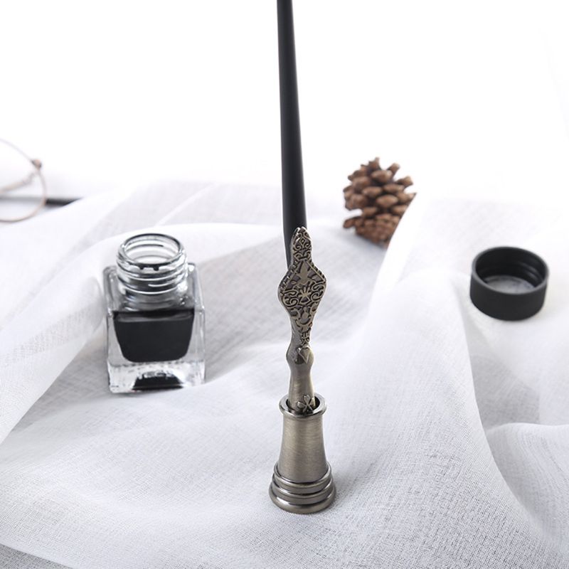 1PC Metal Carved Craft Script Antique Dip Pen Oblique Calligraphy Pen Holder 77HA