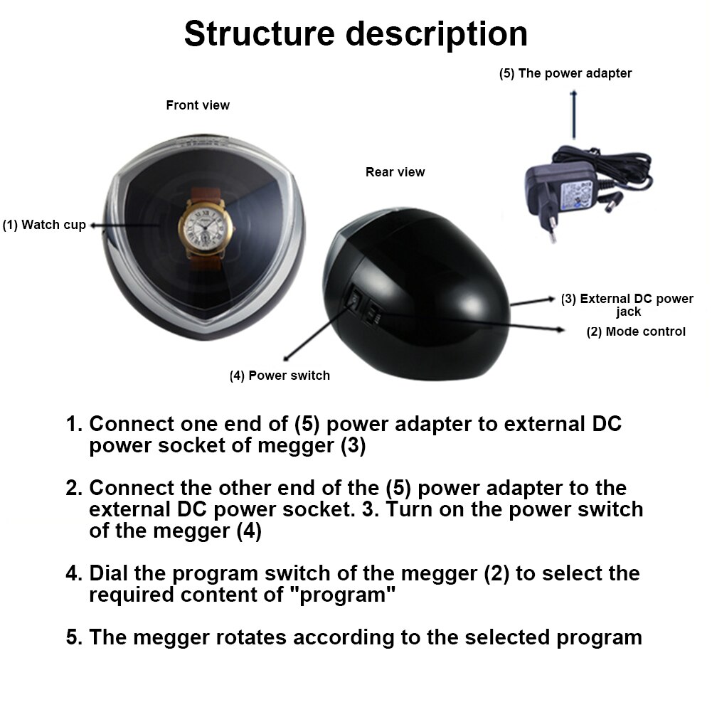 Modern Home Box Accessories Multi-function Single With Quiet Motor 4 Rotation Modes LED Light Automatic Watch Winder