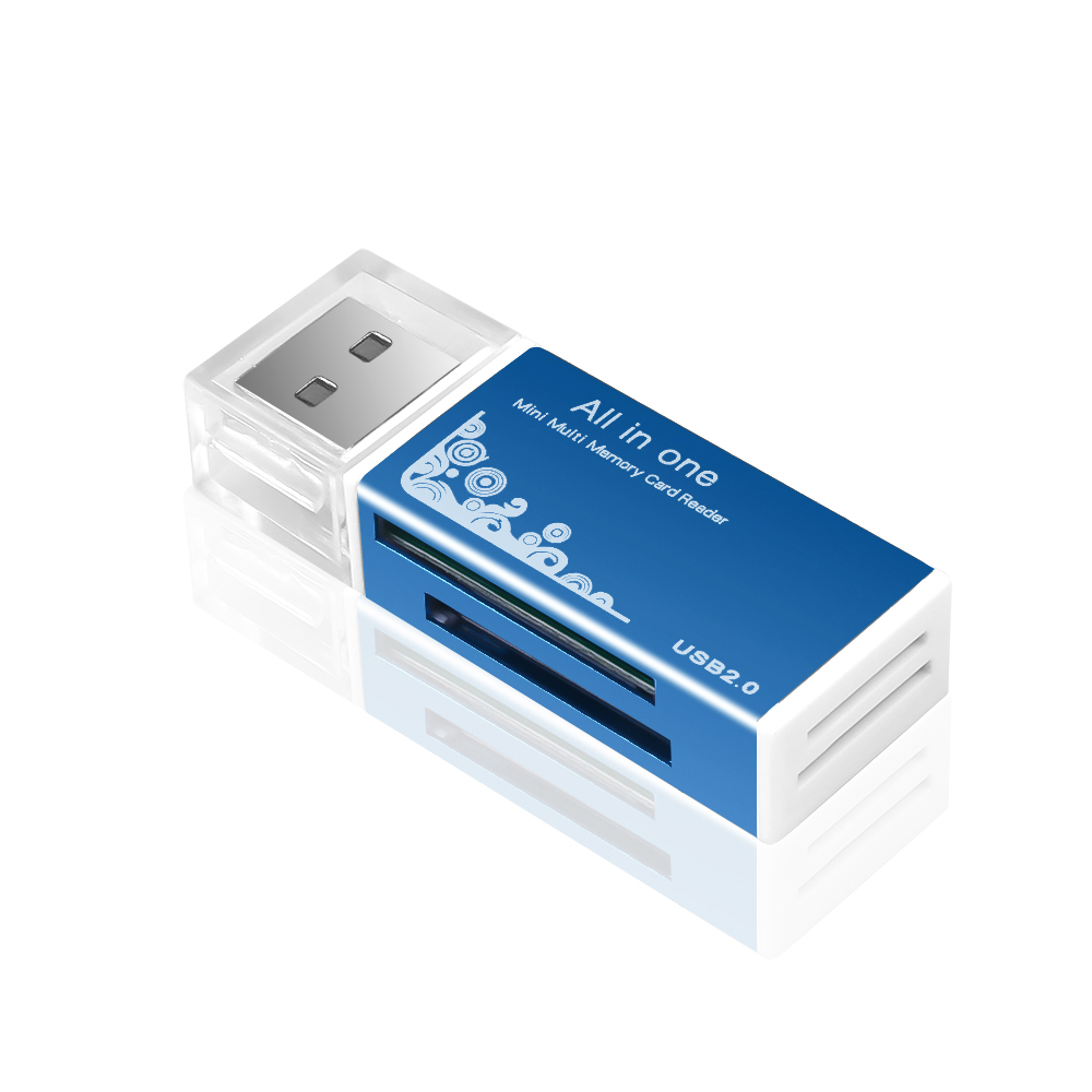 Lector de tarjetas todo en 1 Lector de tarjetas SD TF Ranura para tarjeta de memoria flash Adaptador de memoria USB 2.0 Plug and Play para computadora portátil PC de escritorio: Azul
