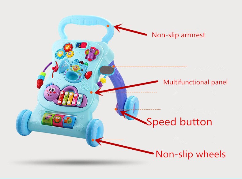Baby walker baby rollover prevention multifunktionell musikvagn för att lära sig stå baby walker leksak