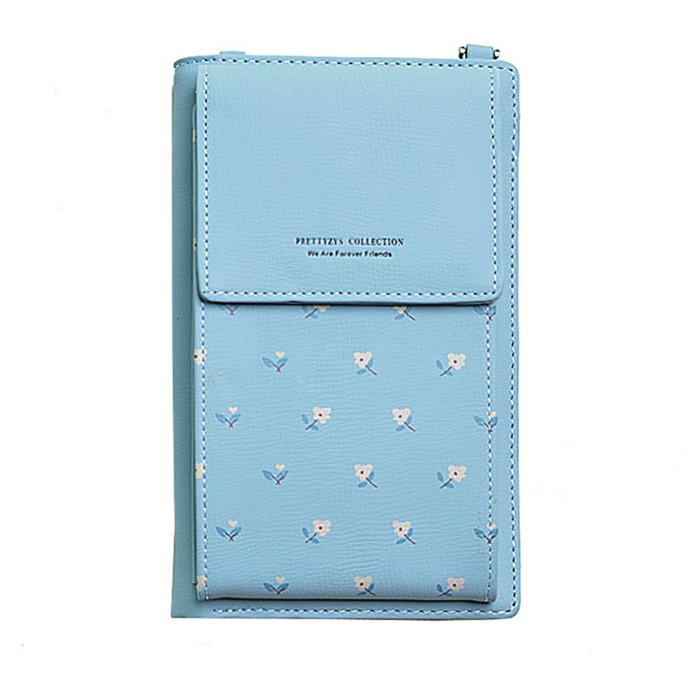 Último dia 70% de desconto! Tudo-em-um crossbody saco de telefone feminino ombro mensageiro bolsa multi-função bolsa carteira saco de cartão: BLUE-flower