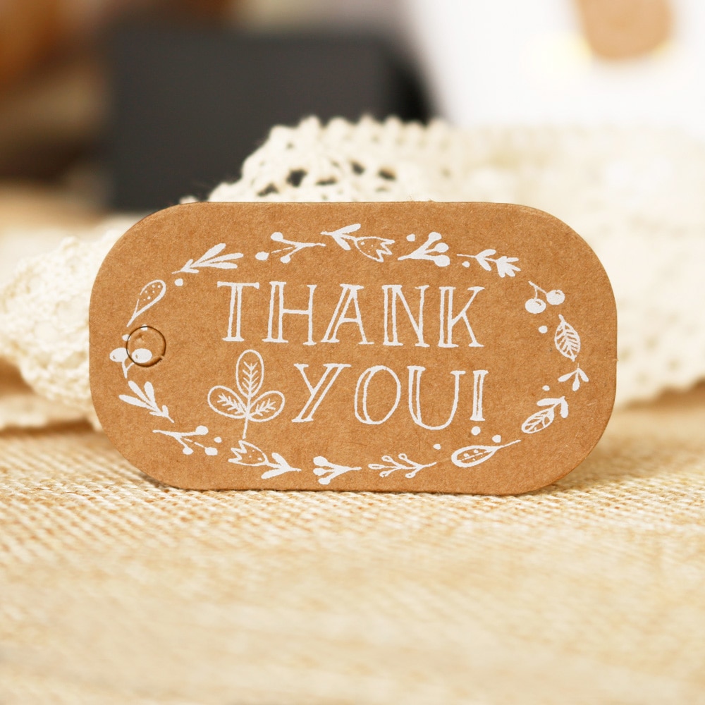 50 piezas gracias etiquetas de papel Kraft decoración etiqueta boda tarjetas de papel Garland etiqueta hecho a mano caja de Decoración colgar etiquetas