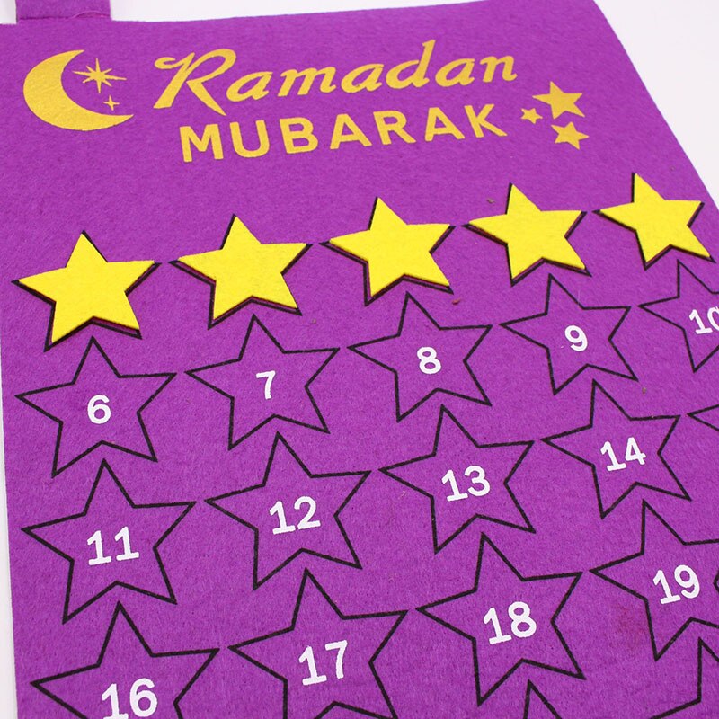 1 stk. ramadan håndværk vedhæng festartikler hængende plade hjemmedekorationer med stjernefilt ramadankalender 35*50cm/28*50cm