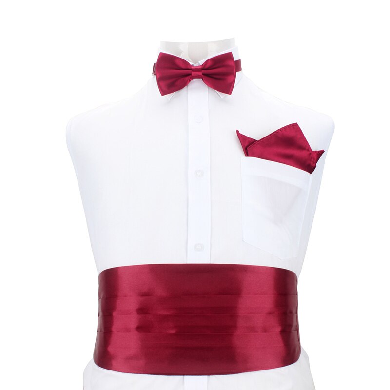 Mens Classic Buikband Satijn Elastische Buikband Smoking Cumberbanden Bowtie Hanky Handerchif Sets Formele Wedding Party Taille Band: Wine Red