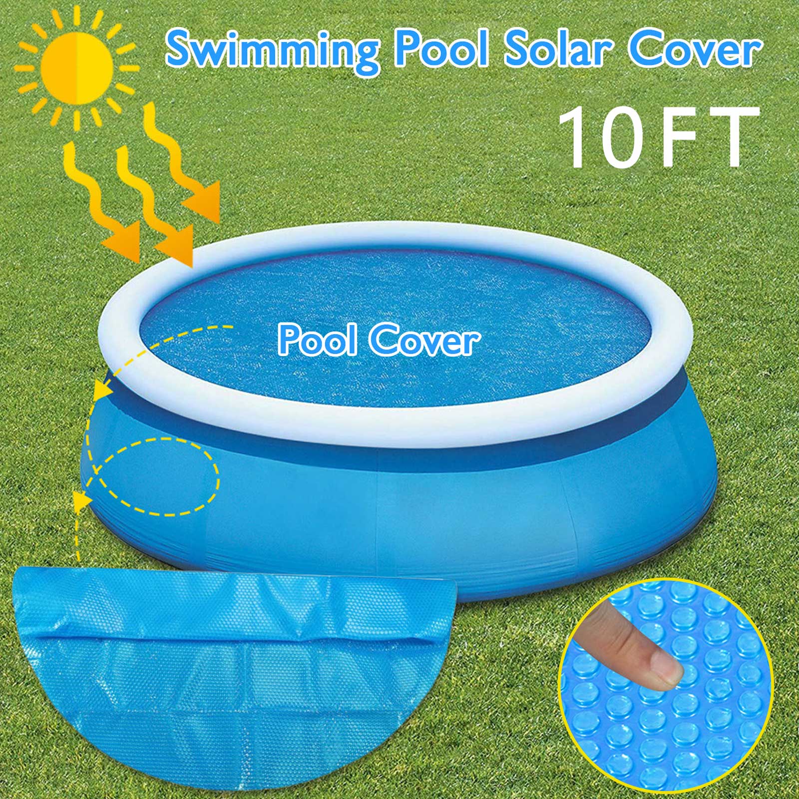 15ft Round Pool Solar Cover Rainproof Dust Covers Round Bubbles Protection Cloth for Inflatable Swimming Pool Above Ground Pool: 10FT
