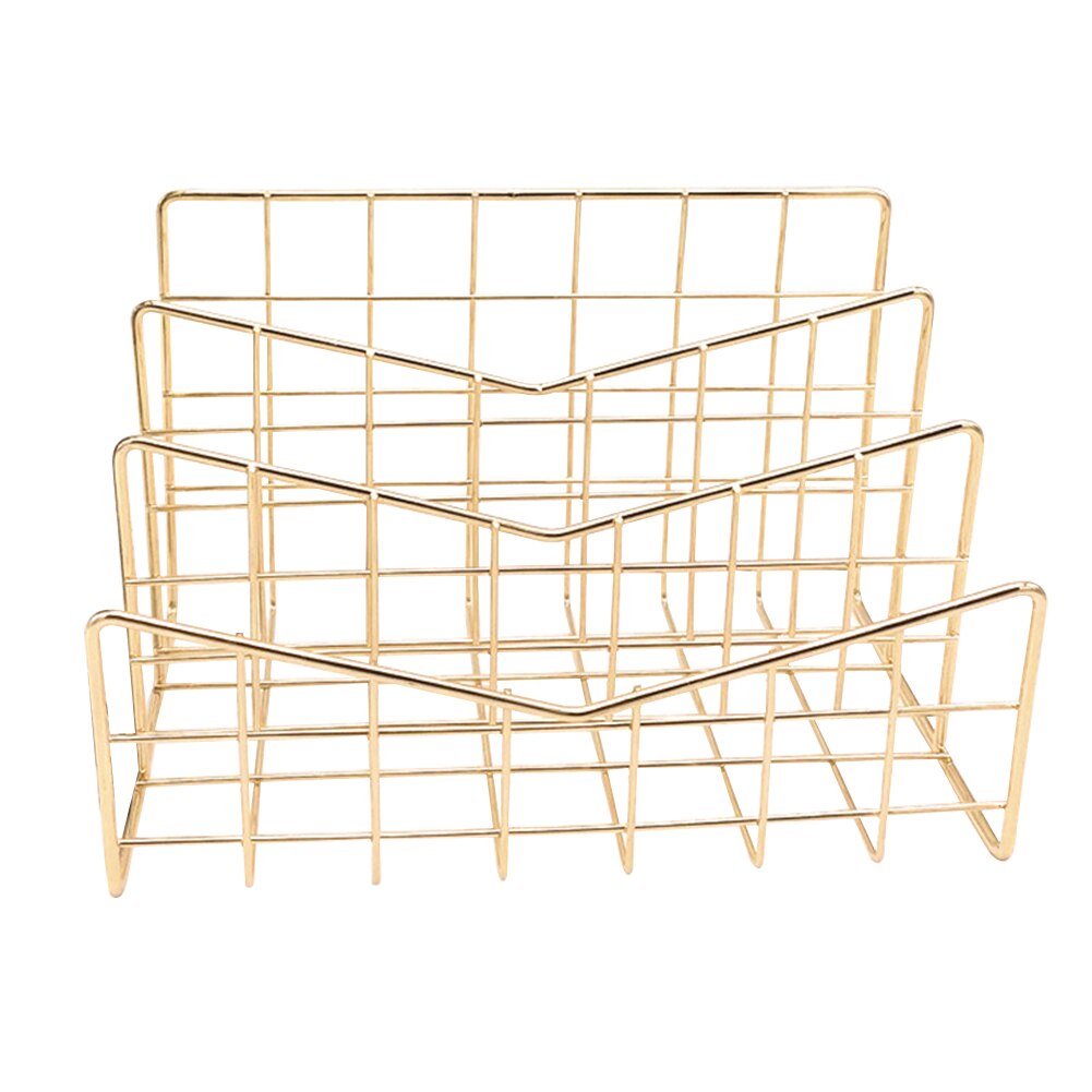 Office Paper Desktop Organizer Document File Letter Book Brochure Tray Stand Metal Mesh Magazine Layered Storage Rack Shelf: Champagne Gold