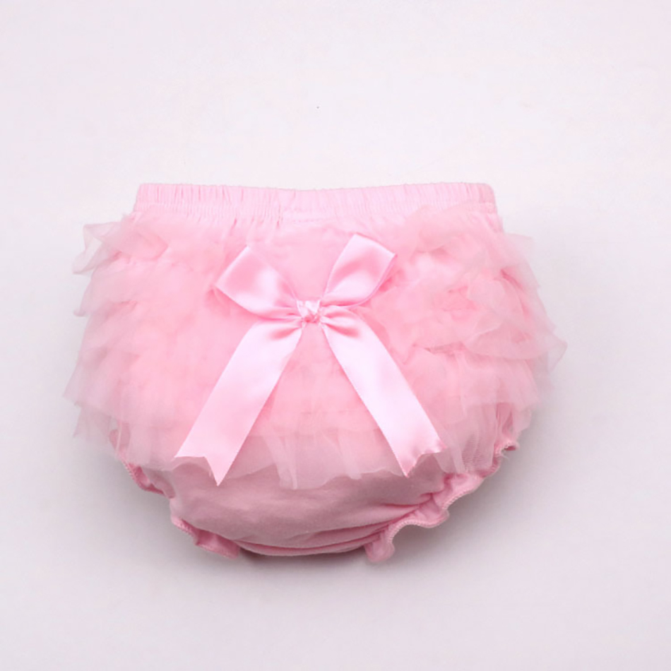 Ropa interior de algodón para bebé, pantalones cortos con de lazo, bombachos con volantes de encaje para niña pequeña: B / 18 meses